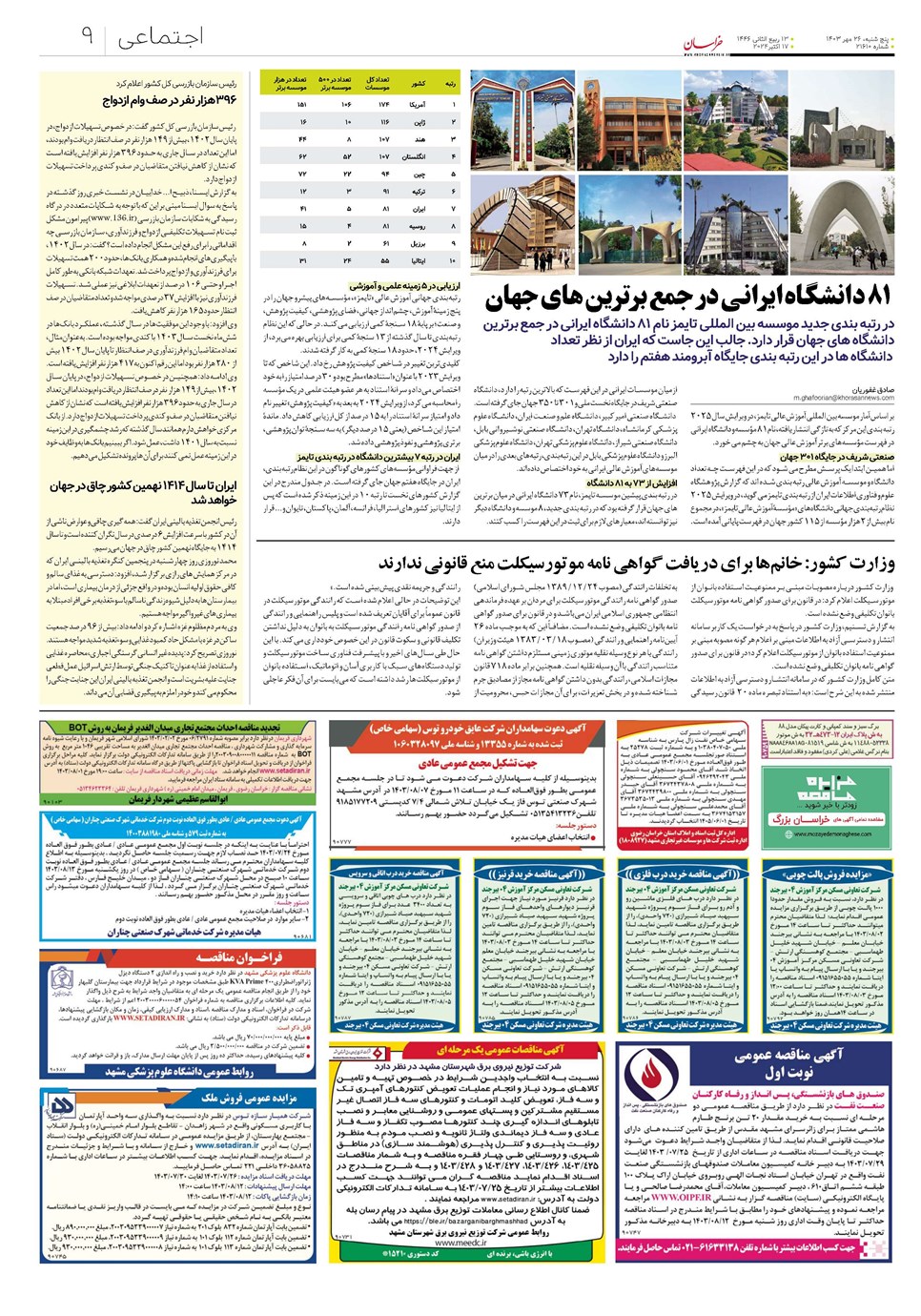 روزنامه تاریخ ۲۶ مهر ۱۴۰۳