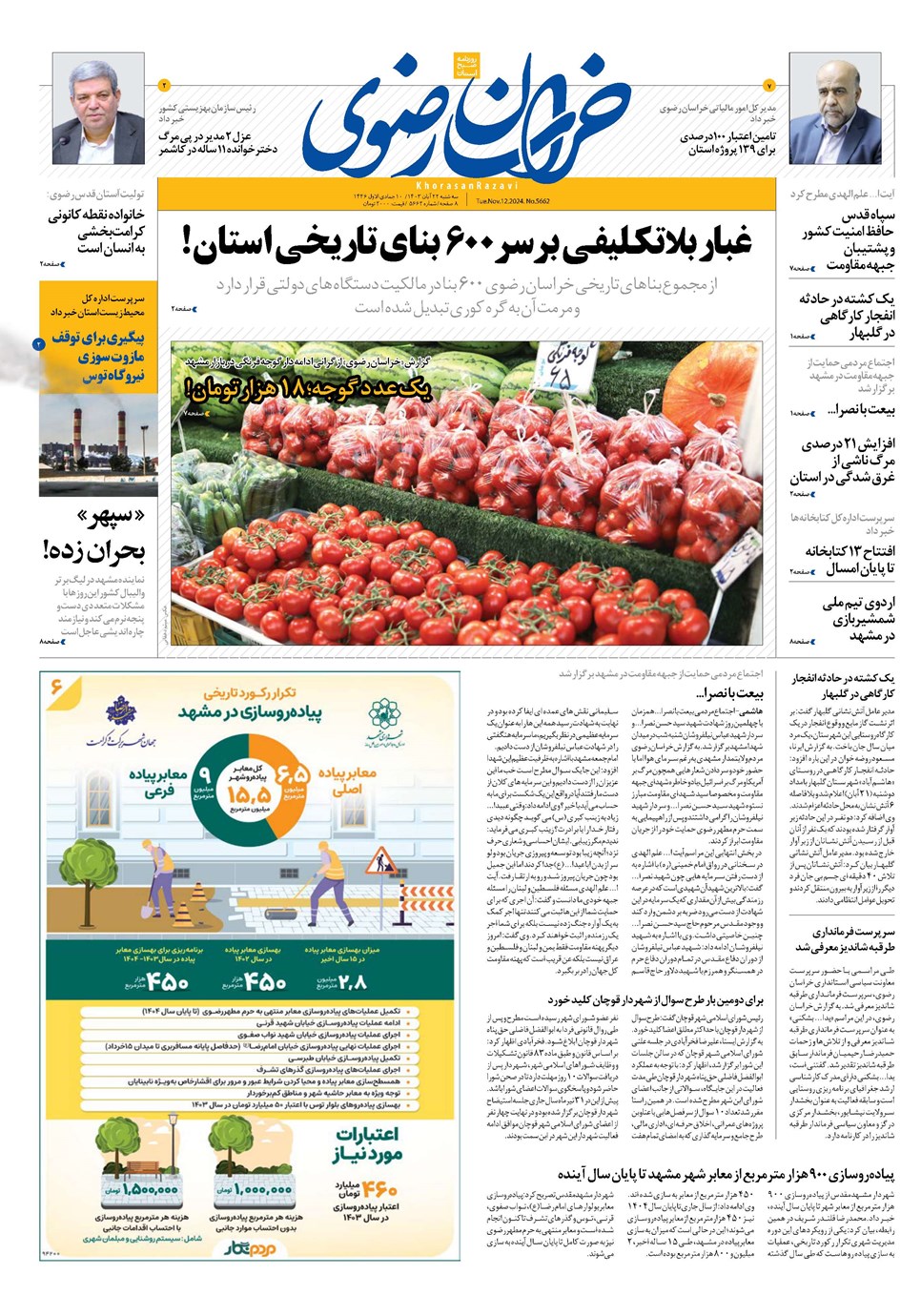روزنامه تاریخ ۲۲ آبان ۱۴۰۳