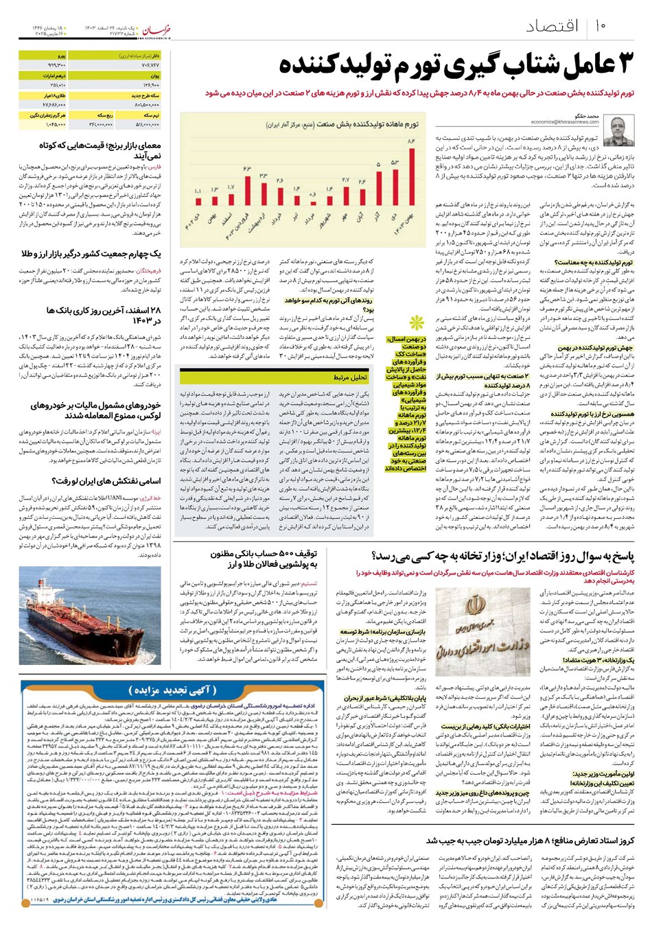 روزنامه تاریخ ۲۶ اسفند ۱۴۰۳