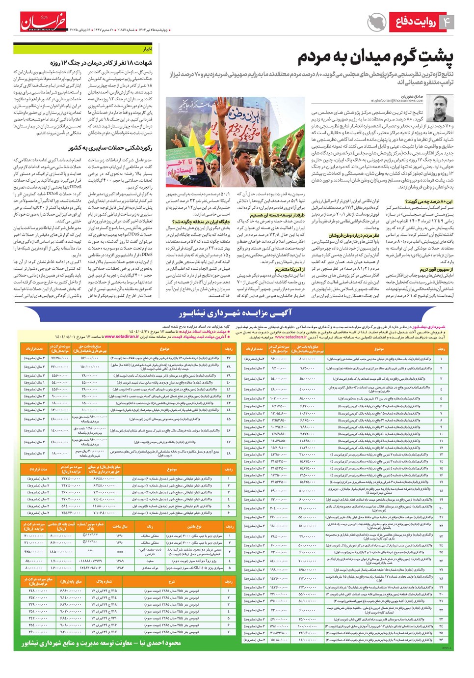 روزنامه تاریخ ۲۶ تیر ۱۴۰۴