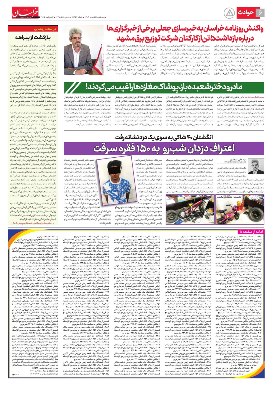 روزنامه تاریخ ۱۳ شهریور ۱۴۰۴