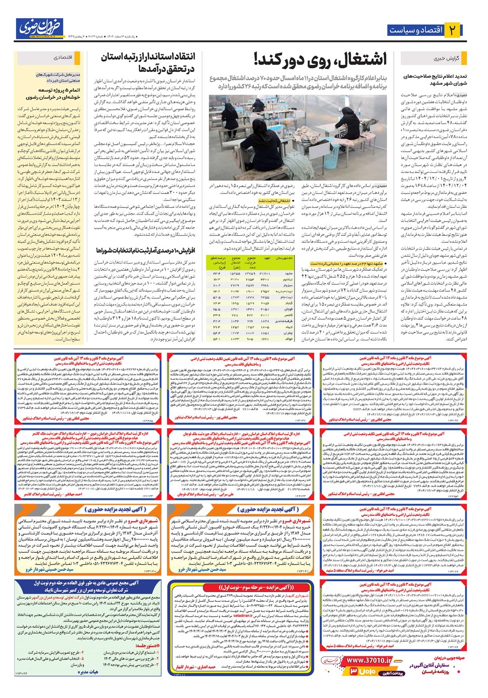 روزنامه تاریخ ۴ اسفند ۱۴۰۴