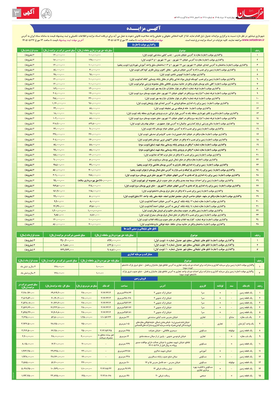 روزنامه تاریخ ۱۴ مرداد ۱۴۰۵