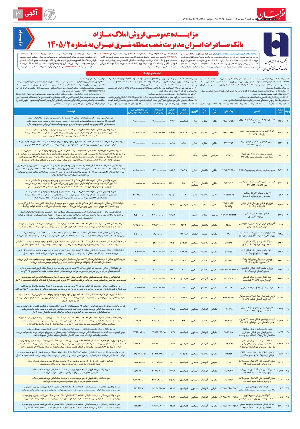 روزنامه تاریخ ۳ شهریور ۱۴۰۵